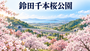 桜と西九州新幹線を描いた鈴田千本桜公園のイメージ